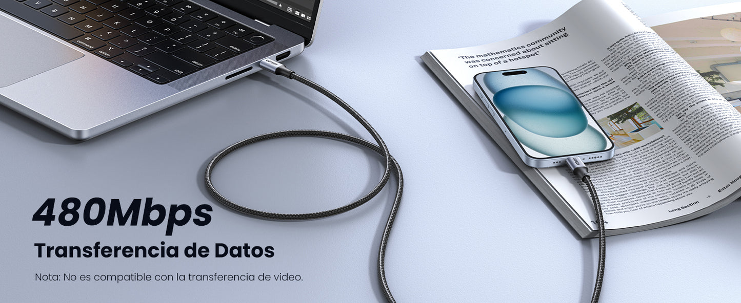 Cable USB-C a USB-C | 1 Metro | Carga Rápida 100W, Transfer de datos 480 Mbps | Color Negro.