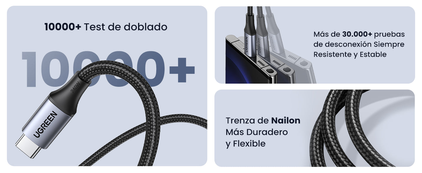 Cable USB-C a USB-C | 1 Metro | Carga Rápida 100W, Transfer de datos 480 Mbps | Color Negro.